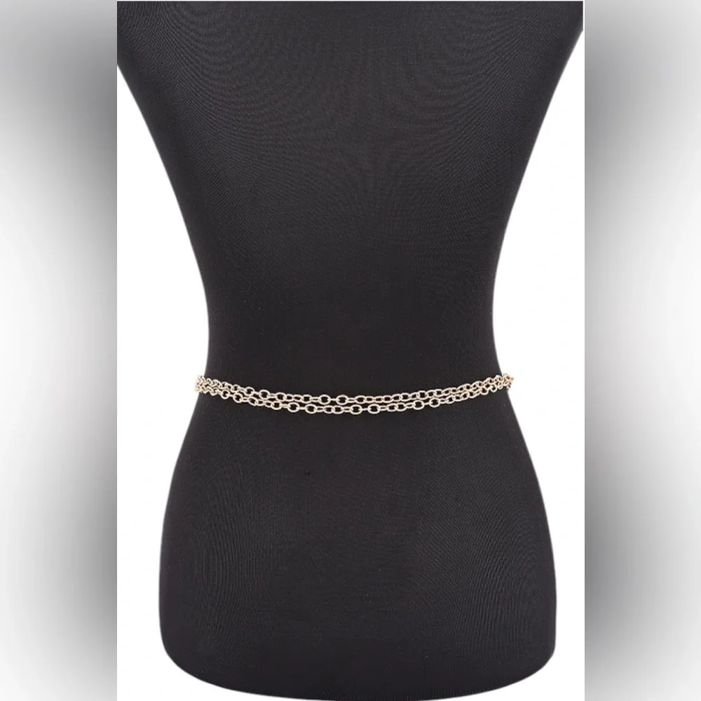 Long Circle Buckle Layered Drop Chain Statement Belt